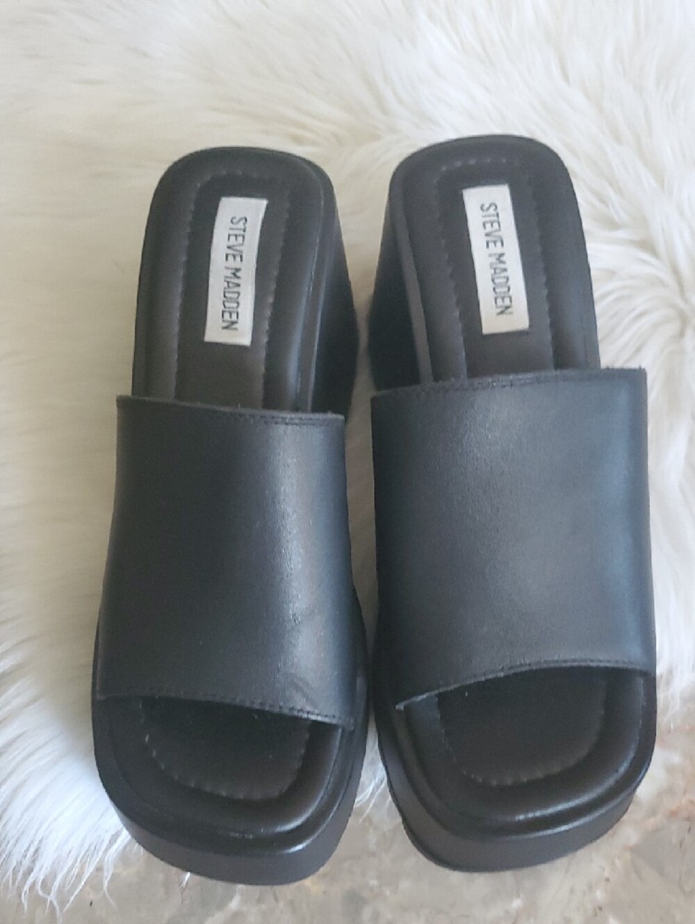 Y2k Steve Madden Grunge Black Open Toe Chunky Wedge Sandals 7.5 - Picture 7 of 11